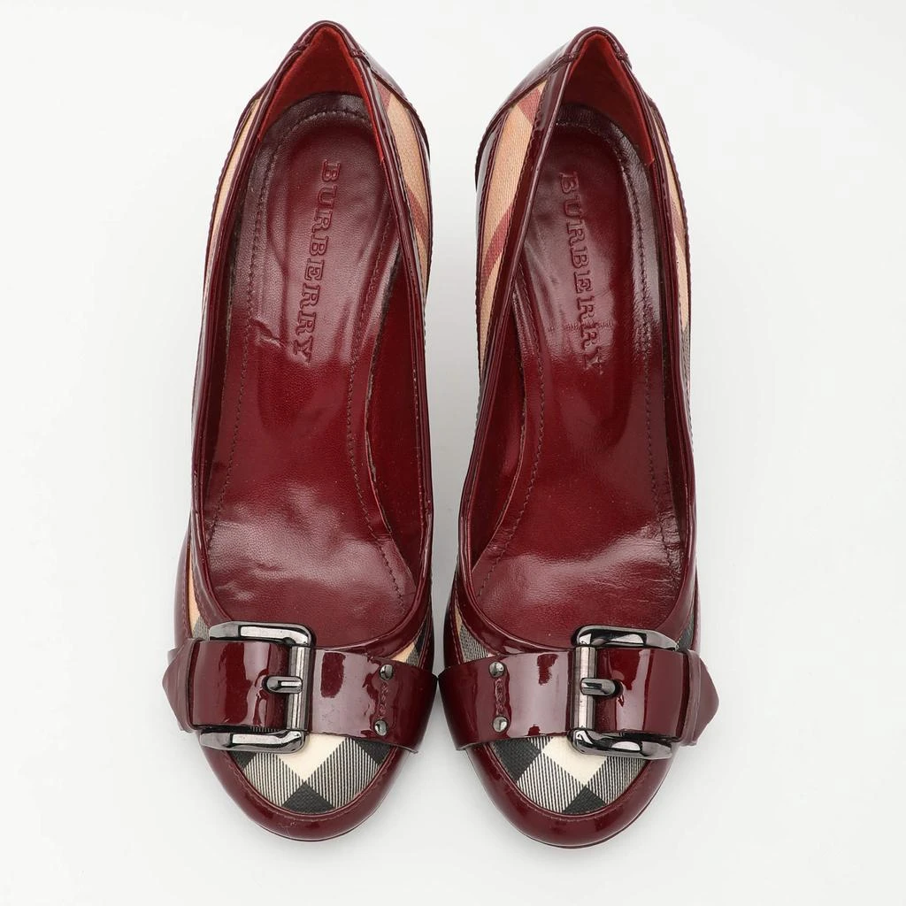 Burberry Burberry Burgundy Patent Leather and Coated Canvas Buckle Detail Pumps Size 37 3