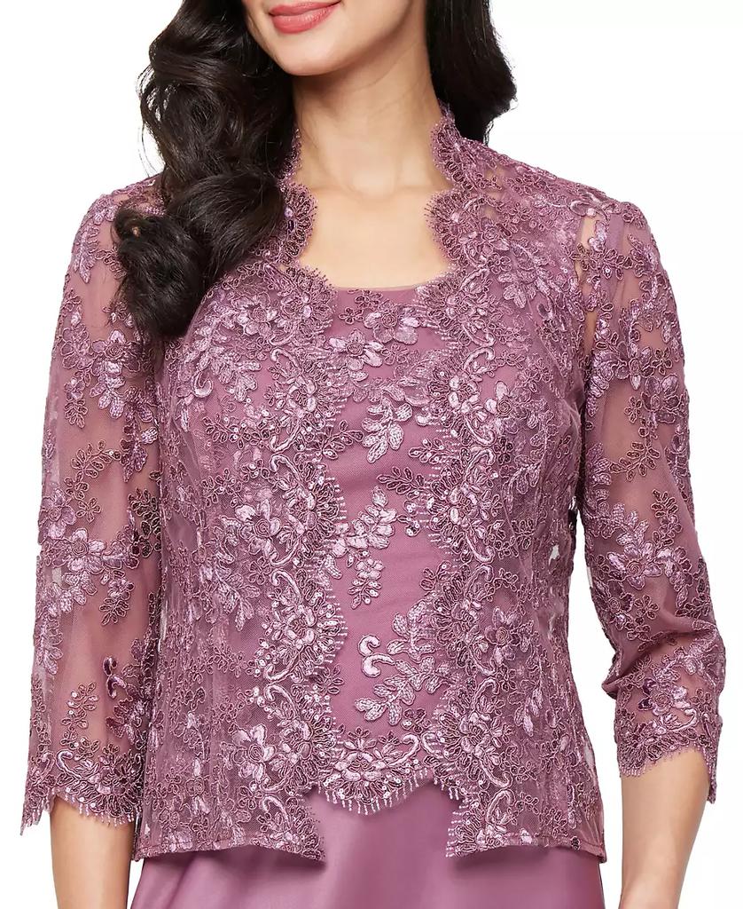 Alex Evenings Women's Stretch Tulle 3/4-Sleeve Jacket Dress