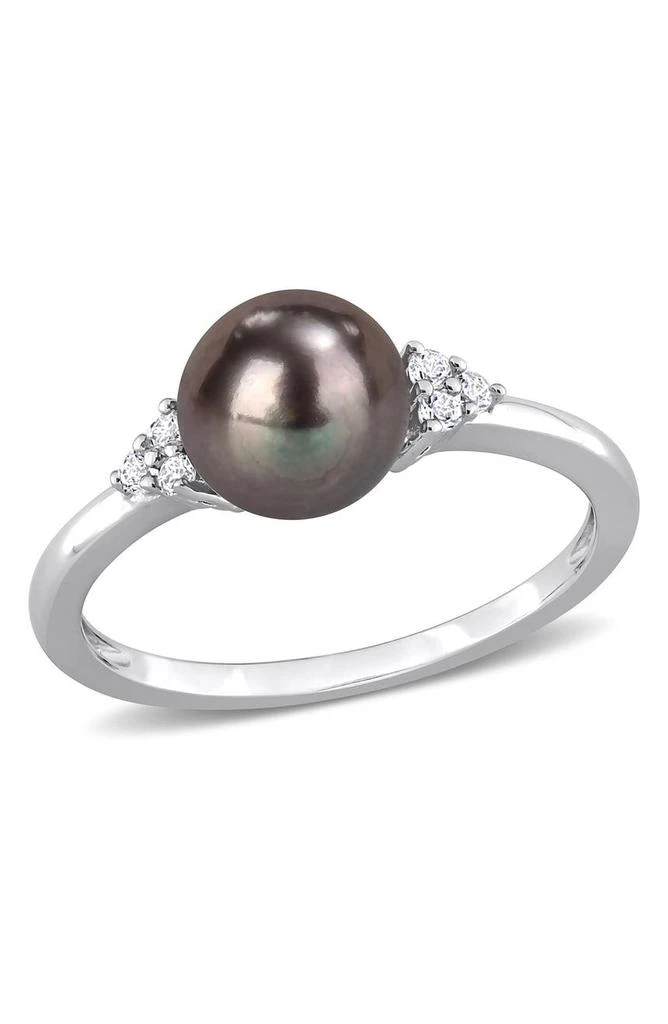 DELMAR Black Pearl 
White Topaz Ring