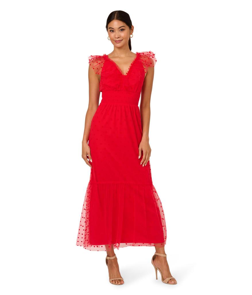 Adrianna Papell Dot Tulle Ruffle Dress