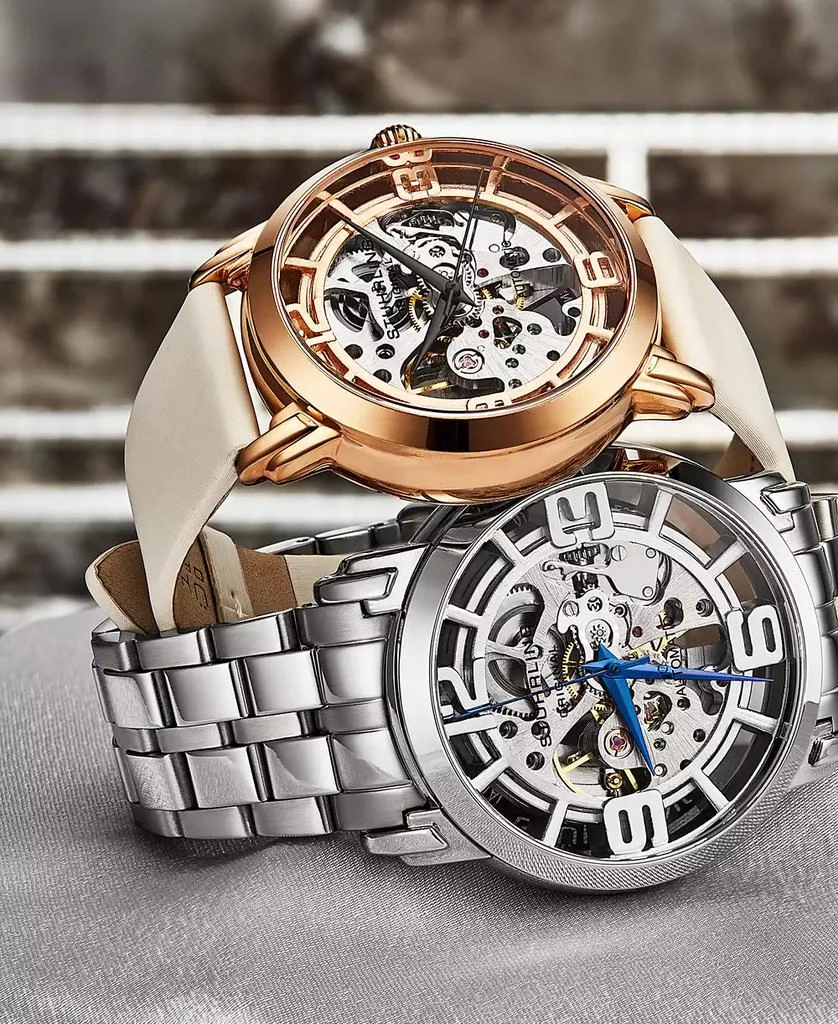 Stuhrling Women's Automatic Pink Genuine Leather Strap Watch 40mm 4