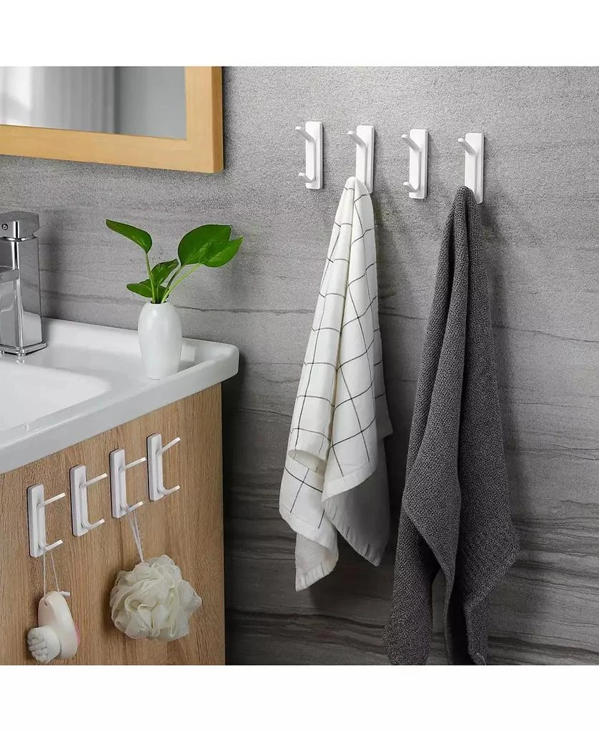 YIGII Adhesive Hooks for Hanging, Damage Free Hanging Wall Hook Removable in Living Spaces, 8 Plastic White Hooks and 8 Adhesive Strips 6