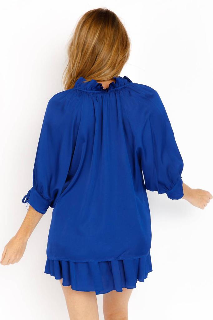 Sofia Collections Luisa Italian Satin Blouse In Royal Blue