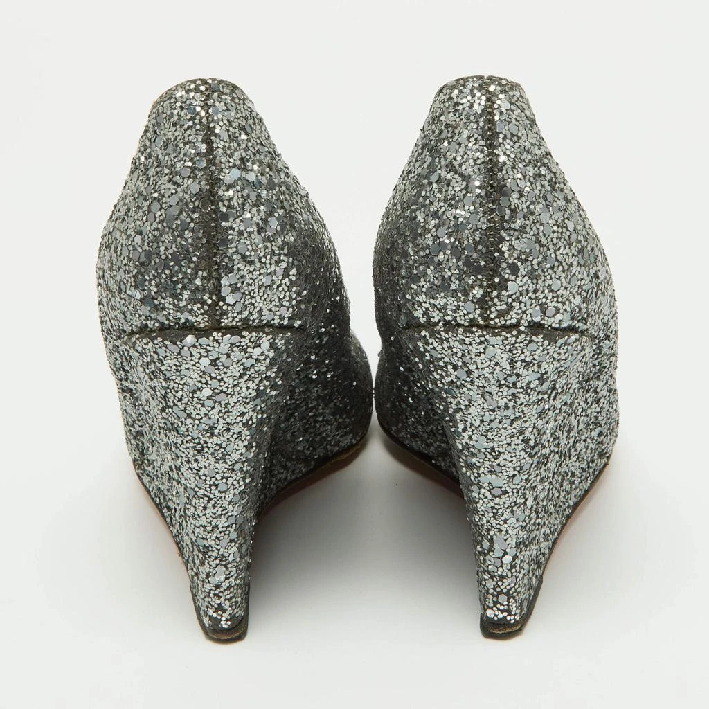 Christian Louboutin Christian Louboutin Metallic Grey Coarse Glitter Miss Boxe Wedge Pumps Size 38 5