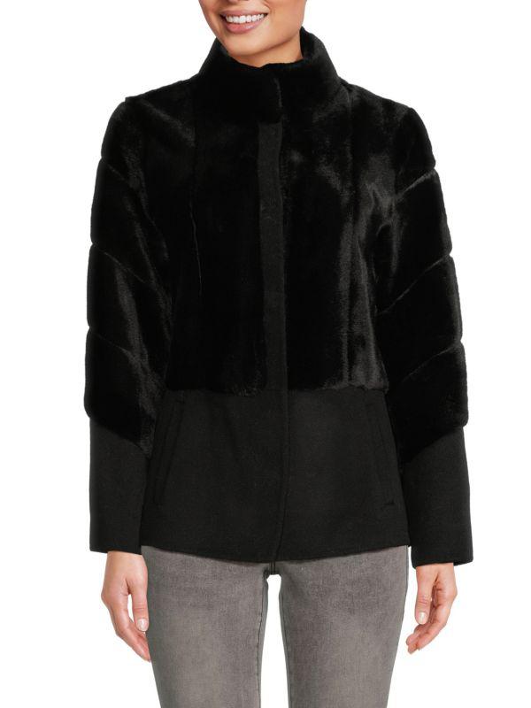 BELLE FARE Wool & Faux Mink Fur Jacket