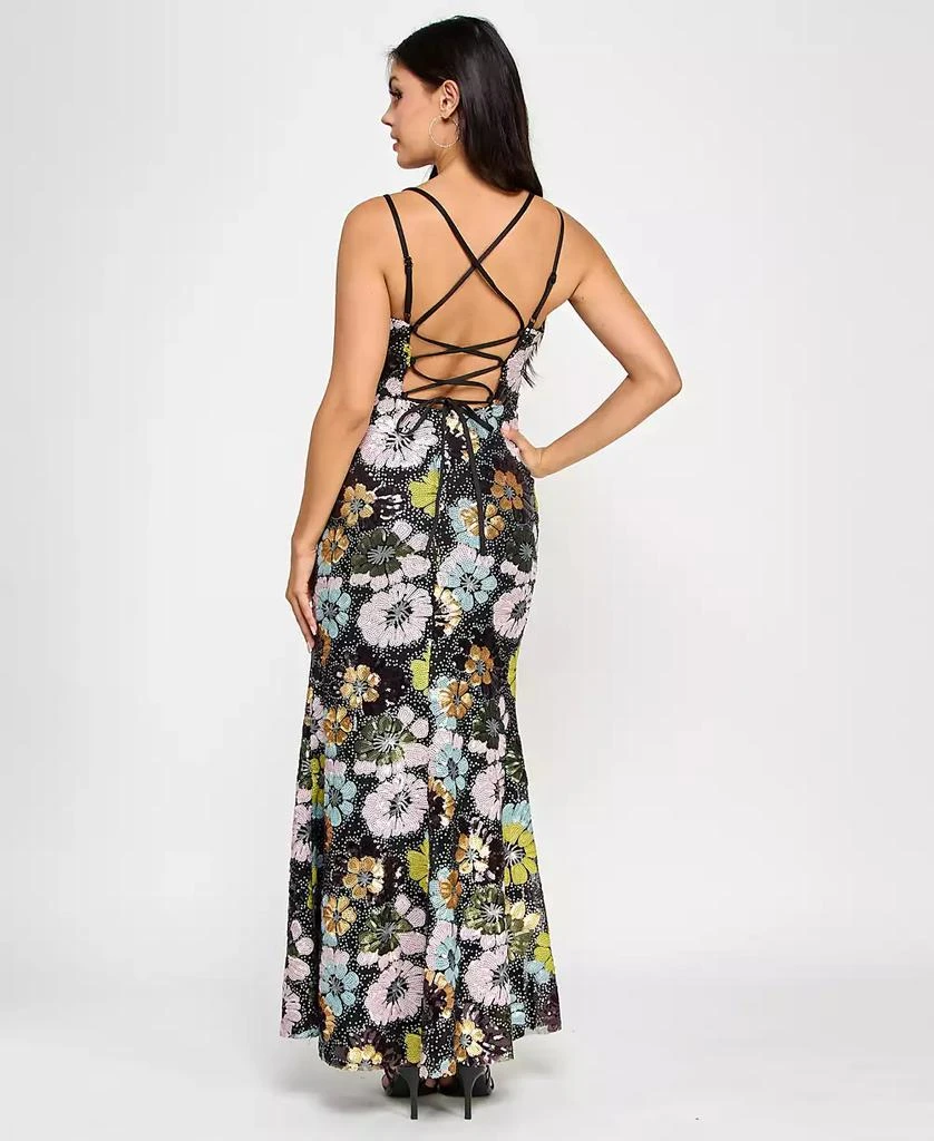 Morgan & Company Juniors' Floral Sequin V-Neck Sleeveless Gown 2