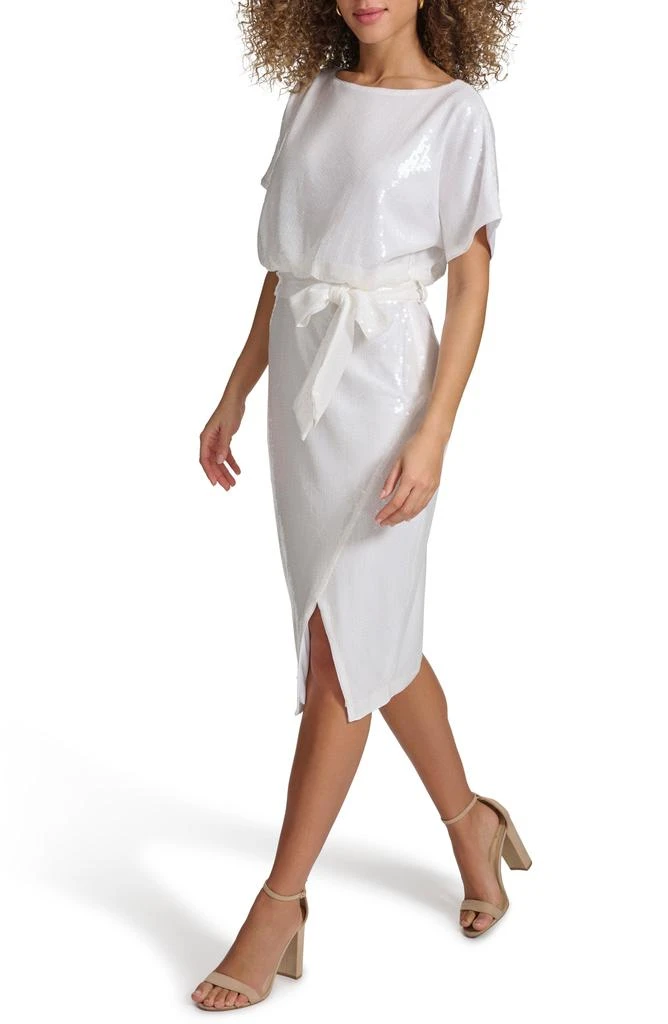 Kensie Sequin Mesh Tie Waist Dress 5