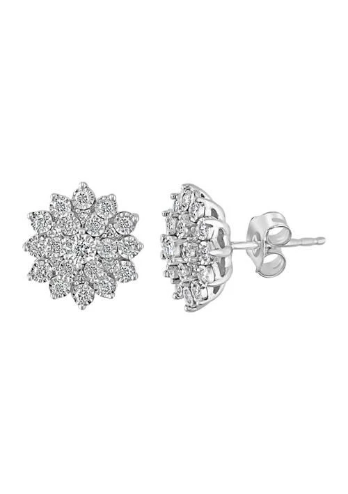 Effy 1 2 Ct. T.w. Diamond Flower Earrings In Sterling Silver 1