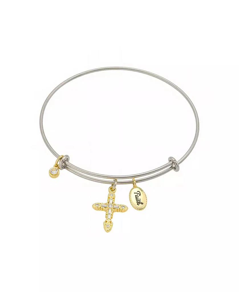 Unwritten Two Tone Tone "Faith" Crystal Cross And Crystal Bezel Bangle Bracelet