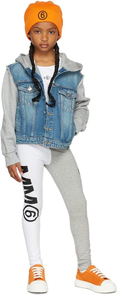 MAISON MARGIELA Kids White & Gray Contrast Logo Leggings 1