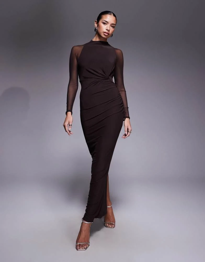 long sleeve halter dress A Line Round Neck Two Pieces Grey Prom Dress, Grey Formal Dress, Two P –  Shiny Party main image 1