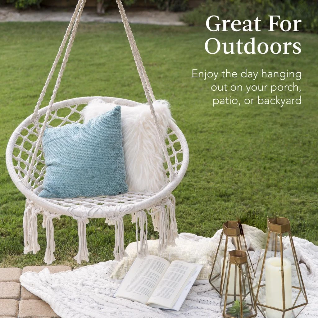 Best Choice Products Handwoven Cotton Macramé Hammock Hanging Chair Swing for Indoor & Outdoor Use w/ Backrest 3