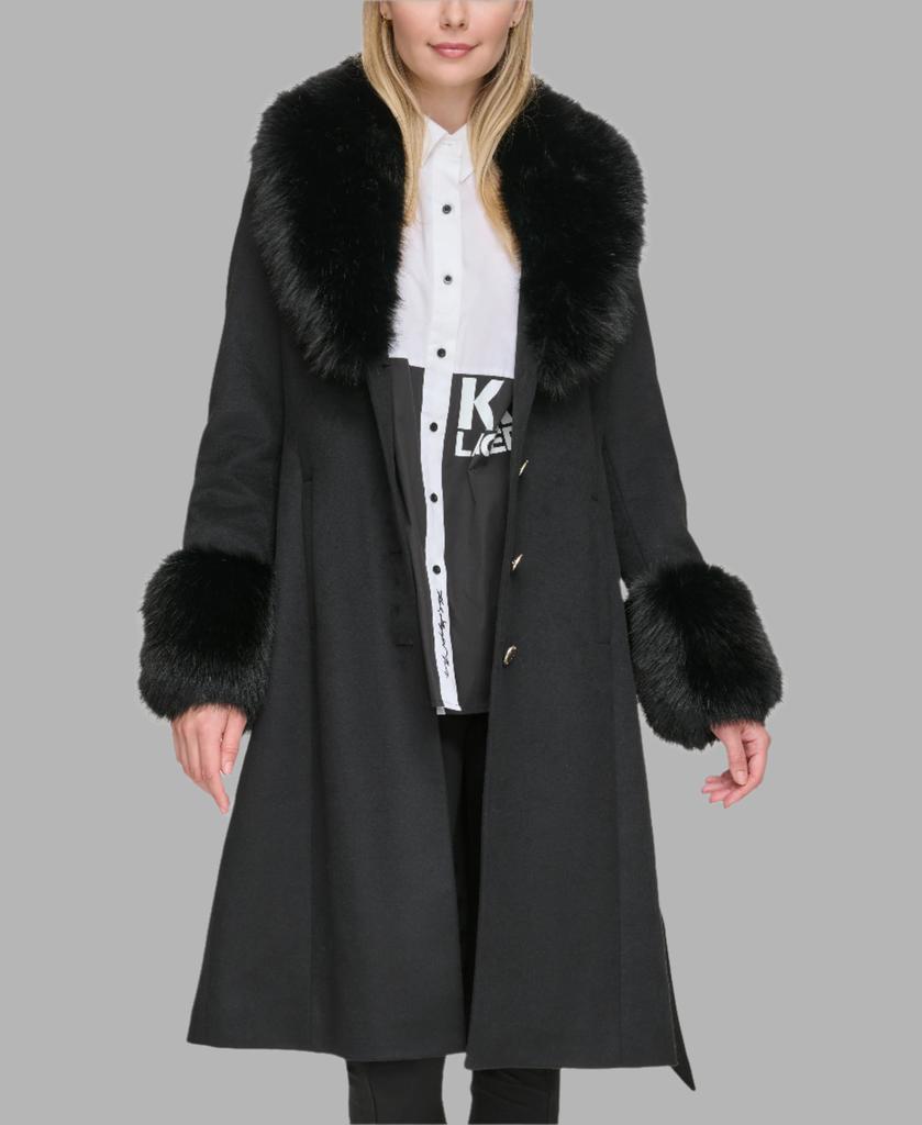 Shop WOOL COAT WITH FAUX FUR COLLAR CUFFS on Sale at
