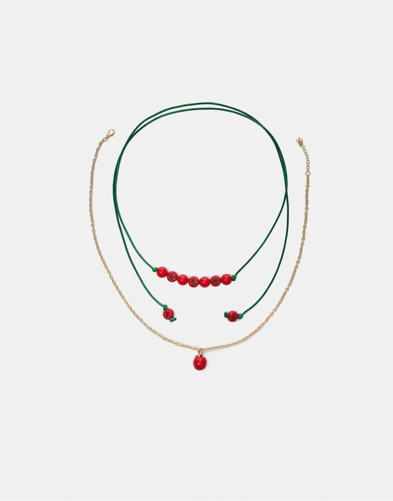 Stradivarius Stradivarius Set of 2 tomato necklaces in red