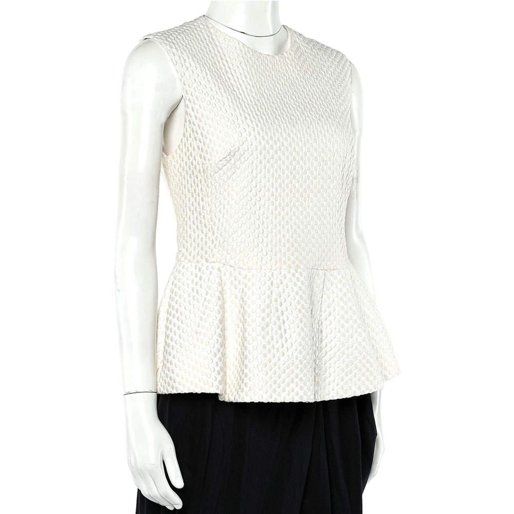 PIERRE BALMAIN Pierre Balmain Cream Embroidered Cotton Peplum Top M
