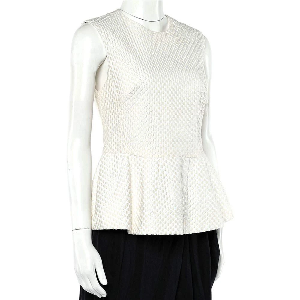 PIERRE BALMAIN Pierre Balmain Cream Embroidered Cotton Peplum Top M 2