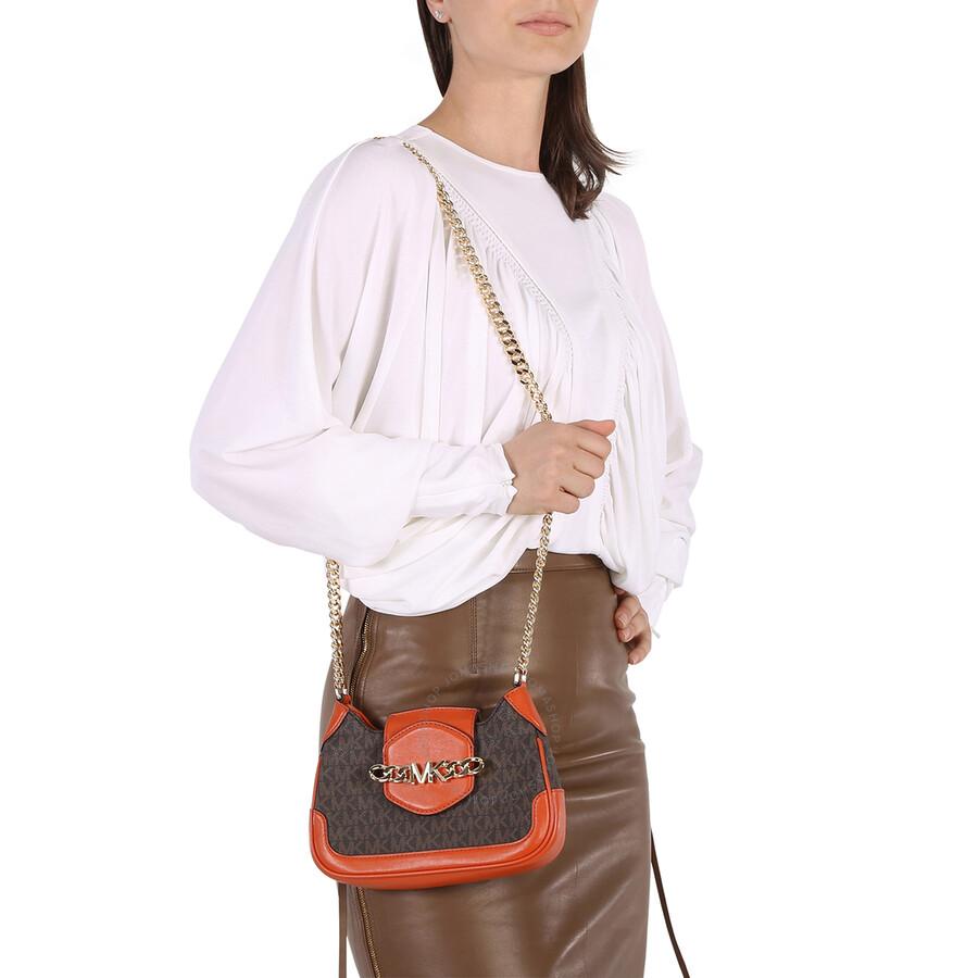 Michael Kors Orange Ladies Hally Extra Small Presbyopia Leather Crossbody Bag
