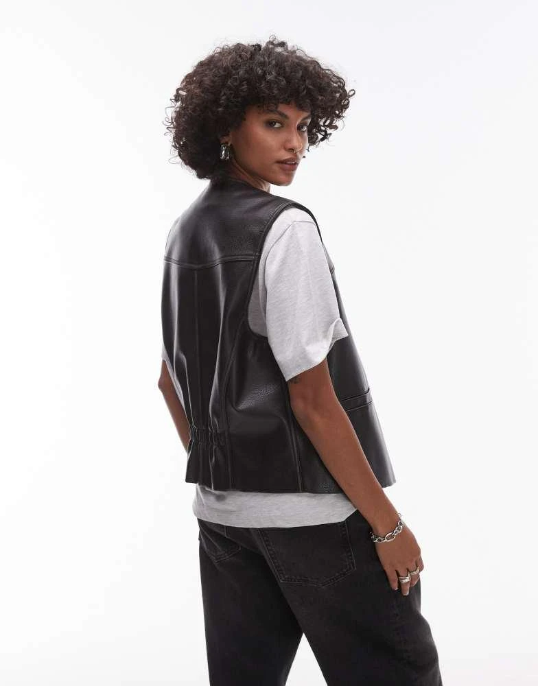 Topshop Topshop faux leather waist coat in black 3