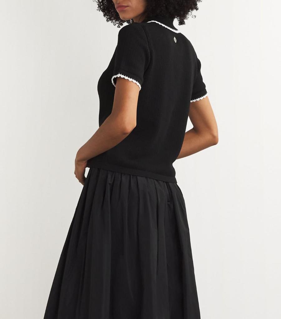 Maje Cotton Scalloped Collar T-Shirt BLACK 4 - T-Shirts Maje Cotton Scalloped Collar T-Shirt BLACK 4 - T-Shirts