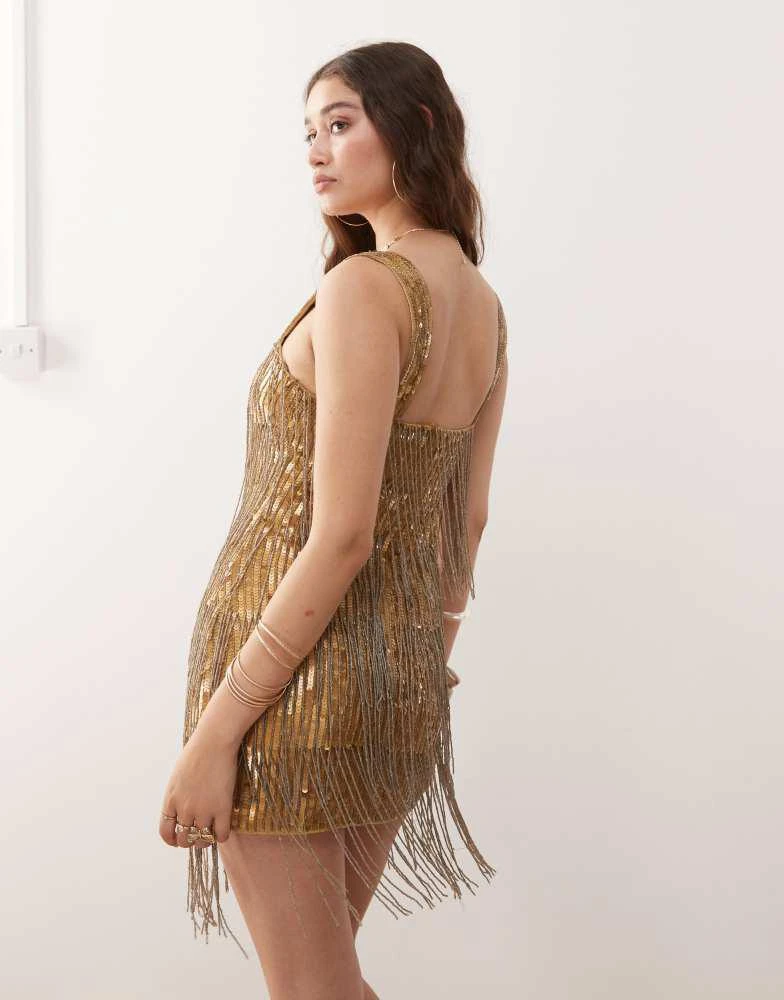 slim fit dress slacks Emma sequin rhinestone party dress beige / Festival Dress