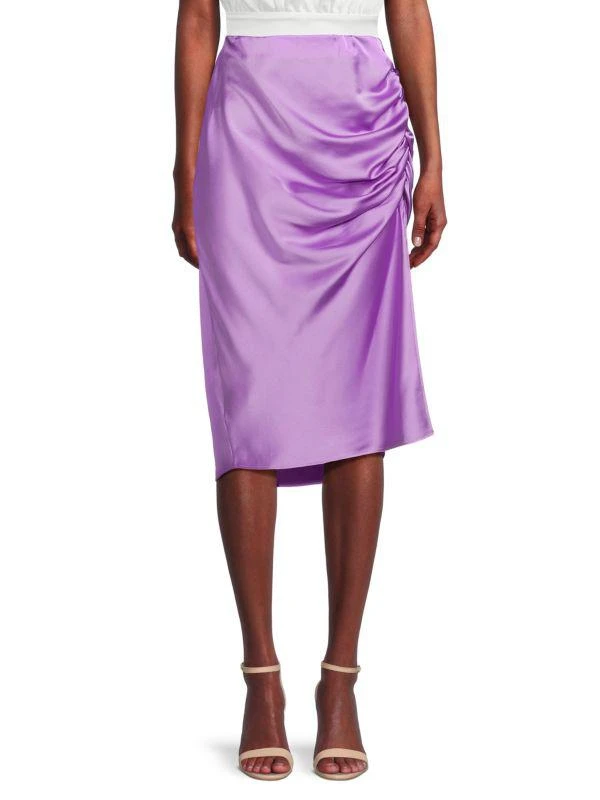 Renee C. Ruched Satin Midi Skirt 1