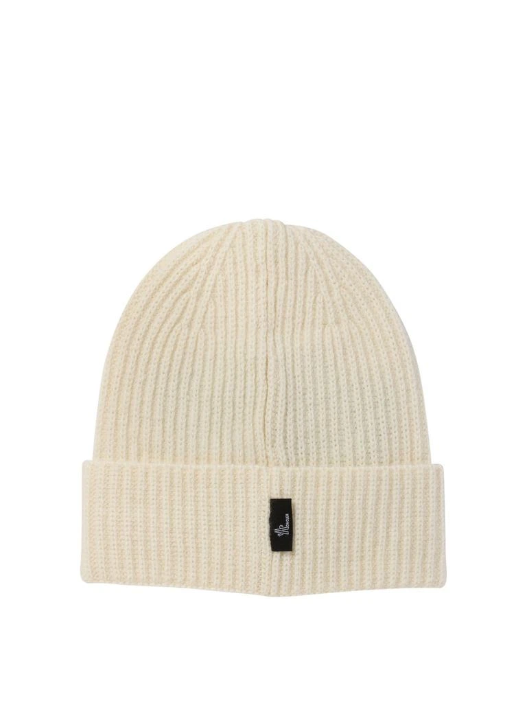 Shop Moncler Enfant Logo Patch Ribbed Beanie on Sale at  display picture 2