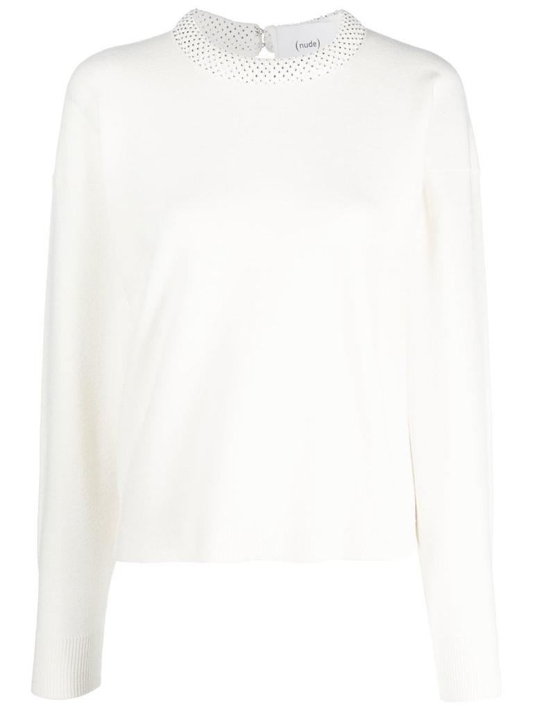 Nude crystal-embellished keyhole jumper - women -  -  - White