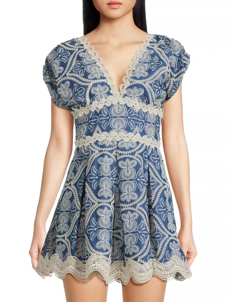 Waimari Time Cassandra Embroidered Cotton V-Neck Minidress 3