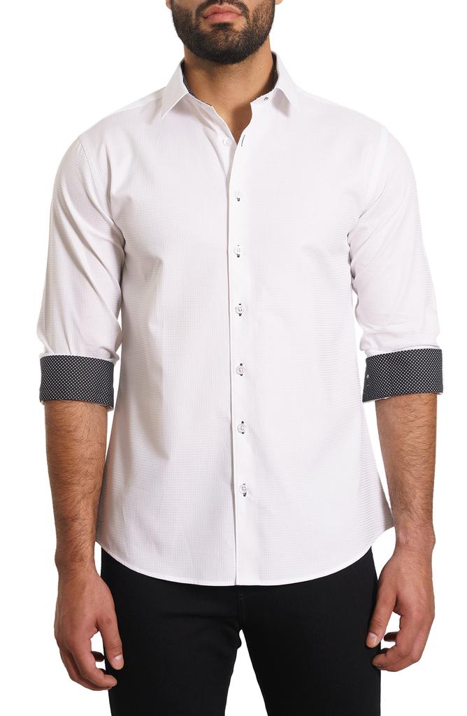 Jared Lang Textured Long Sleeve Cotton Button-Up Shirt