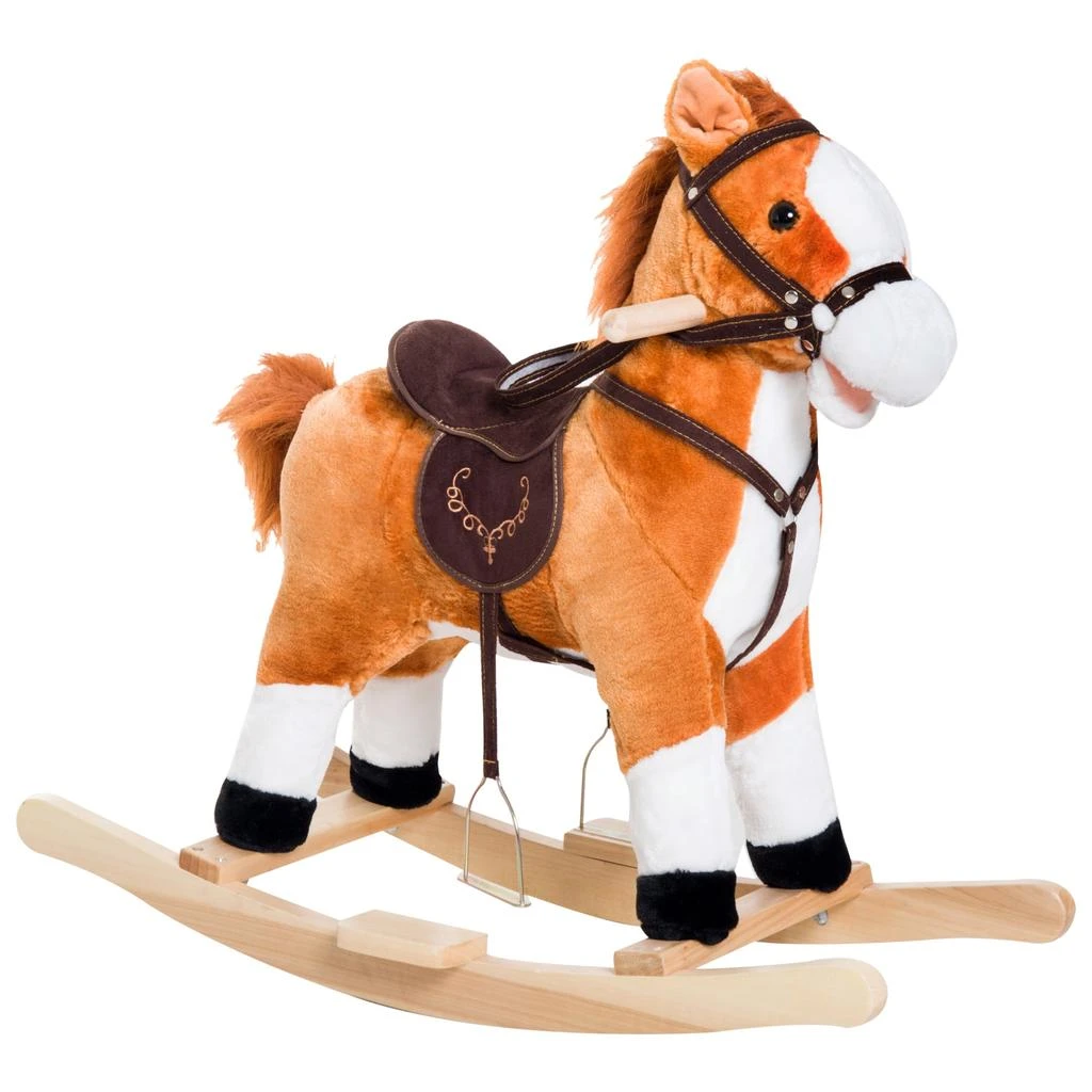 BreeBe Kids Plush Rocking Horse with Wooden Base