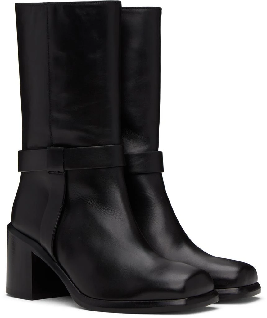 LEGRES Black Square Toe Biker Boots 4