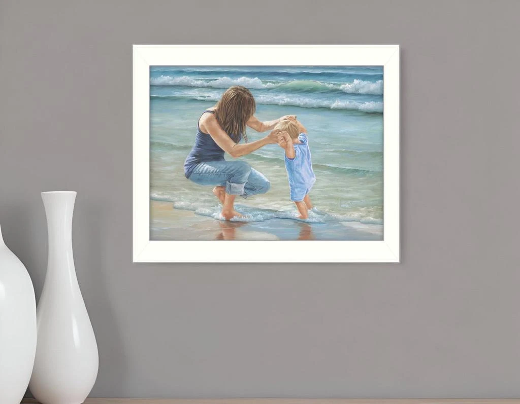 Hivvago Playing in the Water White Framed Print Wall Art
