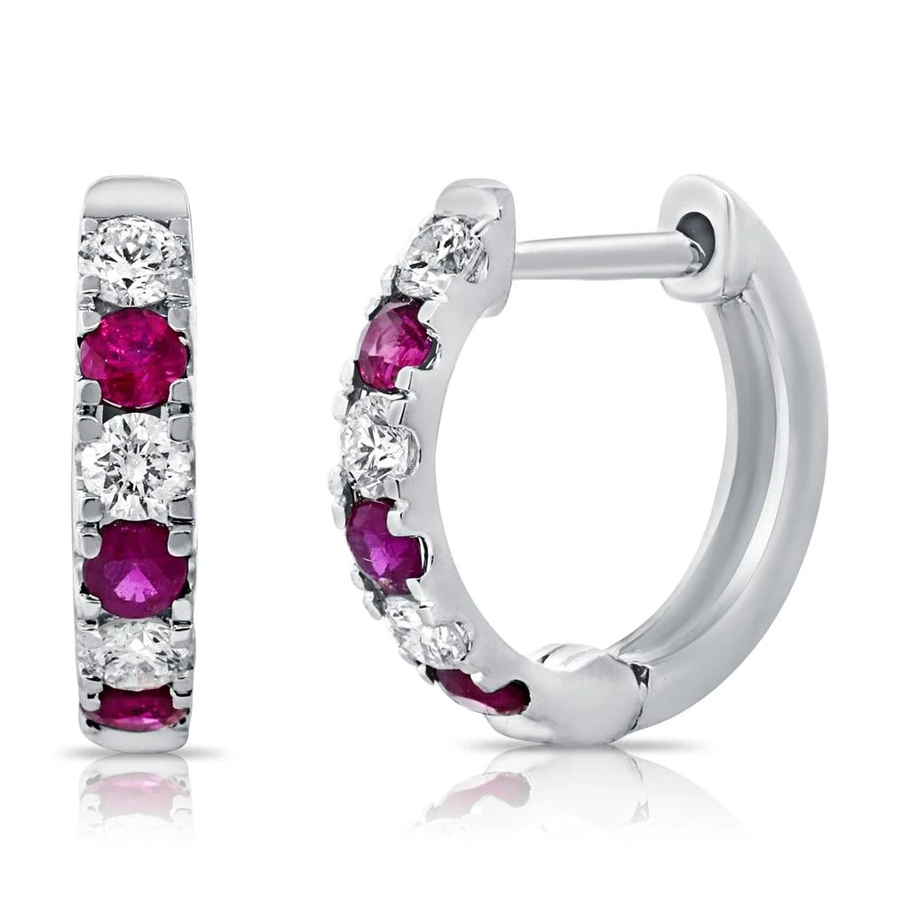 Sabrina Designs 14K Gold Diamond & Ruby Alternating Huggie Earrings 2