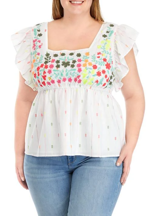 Crown & Ivy™ Ivy Plus Size Embroidered Bodice Top 1
