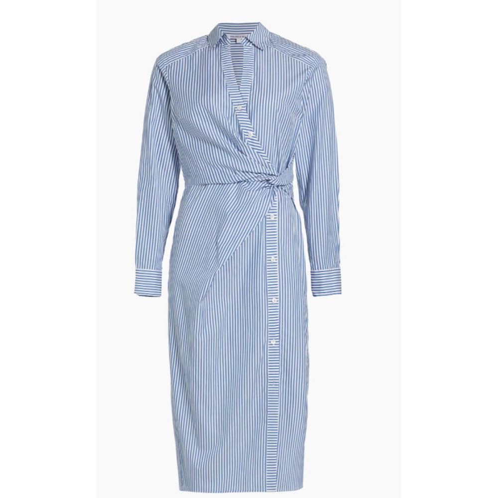 VERONICA BEARD Women's Wright Light Blue White Striped Midi Dress
