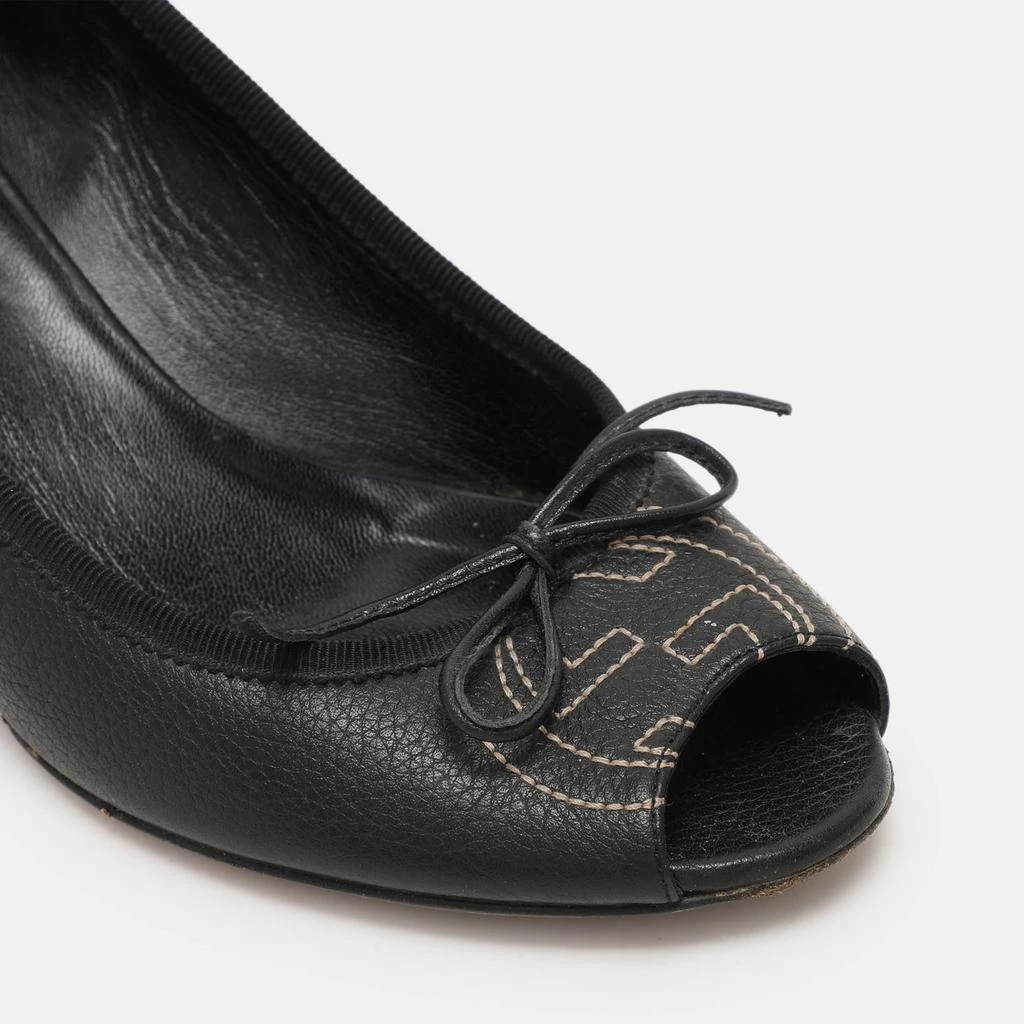 Gucci Gucci Black Leather Interlocking G Bow Wedge Pumps Size 38 7