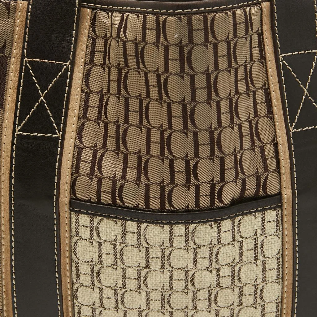 Carolina Herrera Carolina Herrera Brown/Beige Canvas and Leather Shopper Tote 6