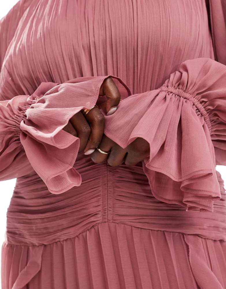 ASOS ASOS DESIGN Curve high neck ruched belt detail maxi dress in dusky pink 4