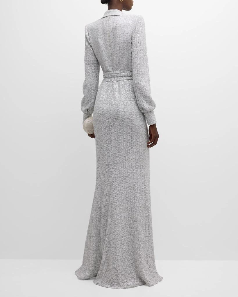 Badgley Mischka Tie-Waist Sequin Column Gown 6