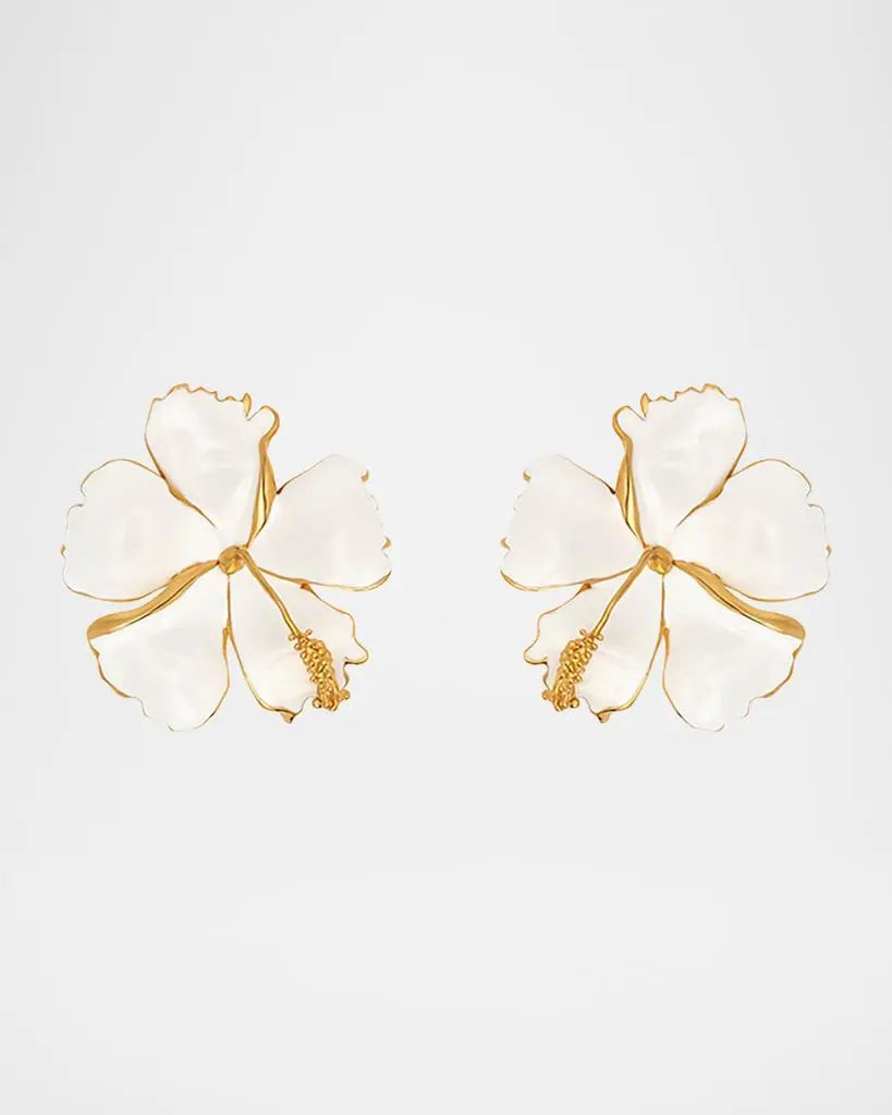 Oscar de la Renta Hibiscus Enamel Clip-On Earrings