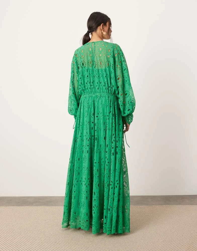 ASOS ASOS EDITION broderie extreme gathered waist maxi dress in green 3