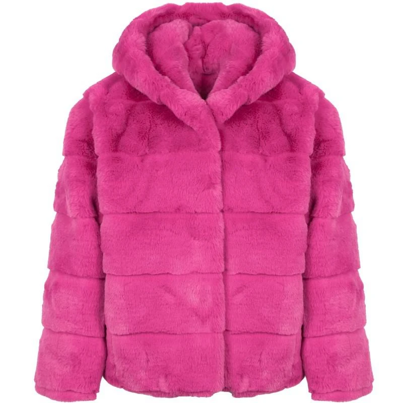 Apparis Goldie faux fur hooded confetti pink jacket with pockets 1