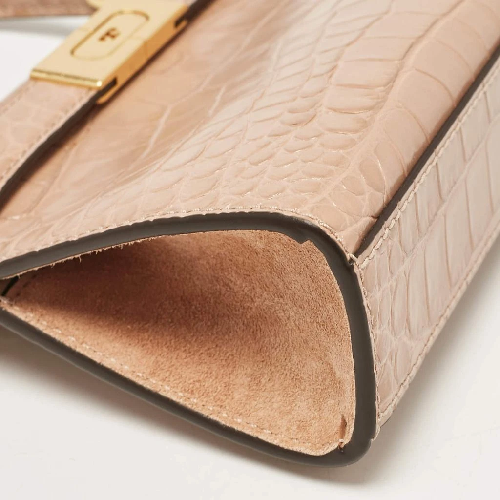 Tory Burch Tory Burch Beige Croc Embossed Leather Petite Lee Radziwill Top Handle Bag 13