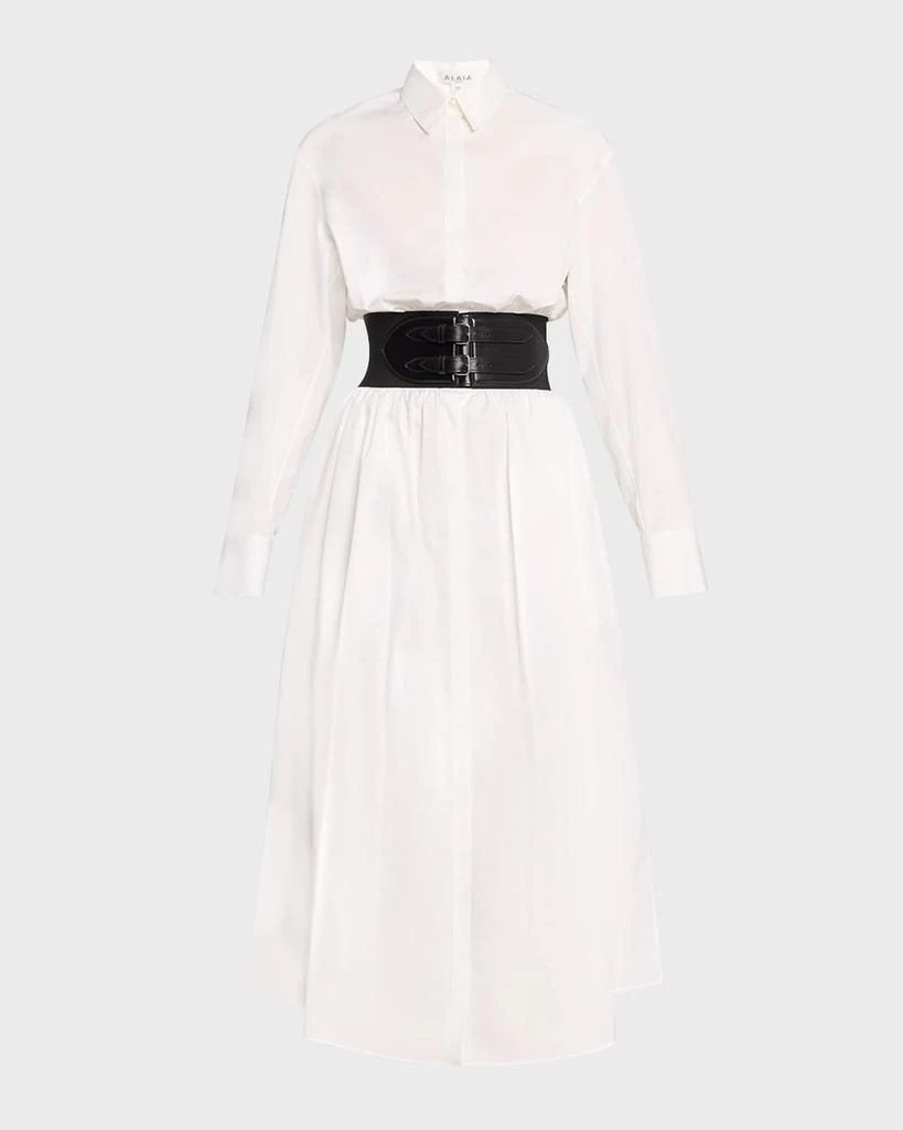 ALAIA Maxi Button-Front Shirtdress with Leather Belt 1