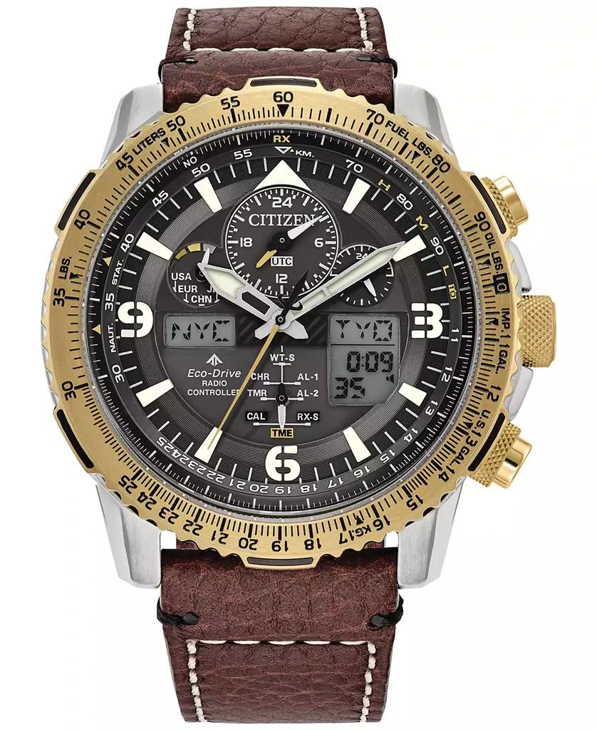 Citizen Eco-Drive Men's Chronograph Promaster Skyhawk Brown Leather Strap Watch 45mm 1