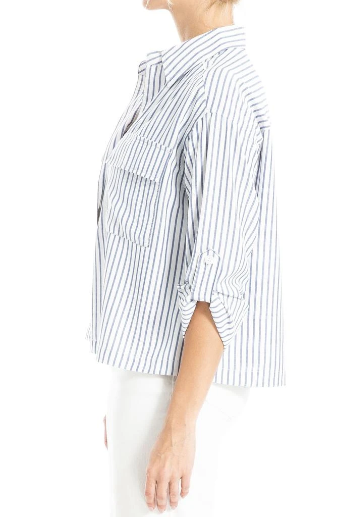 Max Studio Grid Print Roll Sleeve Popover Shirt 4