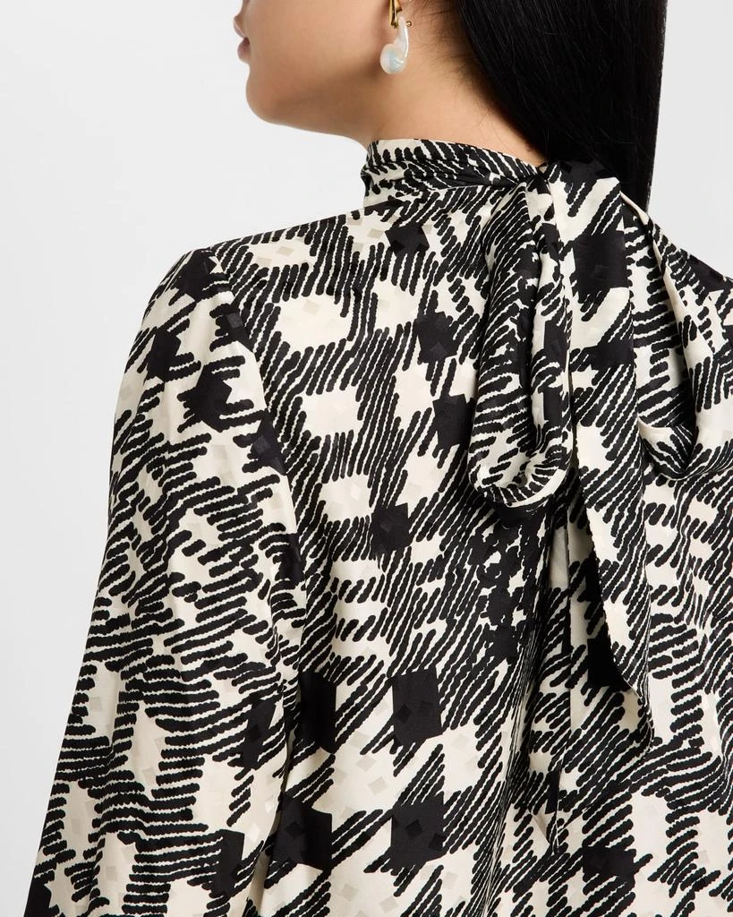 Libertine Bianca Peggys Houndstooth-Print Neck-Tie Silk Blouse 5