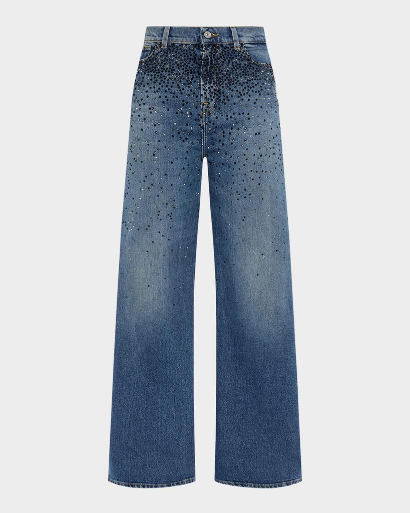 7 For All Mankind Low-Slung Wide-Leg Rhinestone Jeans