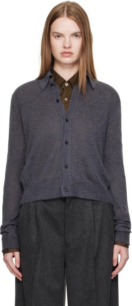 Shop Gray Kid Mohair Sheer Knit Shirt Cardigan on Sale at