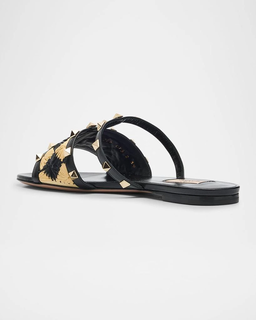 Valentino Rockstud Raffia Flat Slide Sandals 4